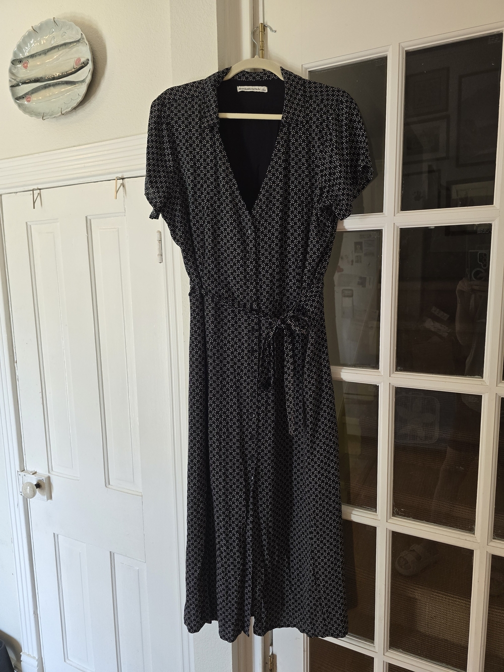Abercrombie & Fitch Black Printed Midi Wrap Dress